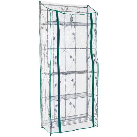 STI Serra scaffale fioriera da balcone terrazza giardino, per piante e fiori, telo PVC, pieghevole apertura a cerniera, decori in metallo, facile da montare e riporre 5 ripiani 75x34x177 H cm STI