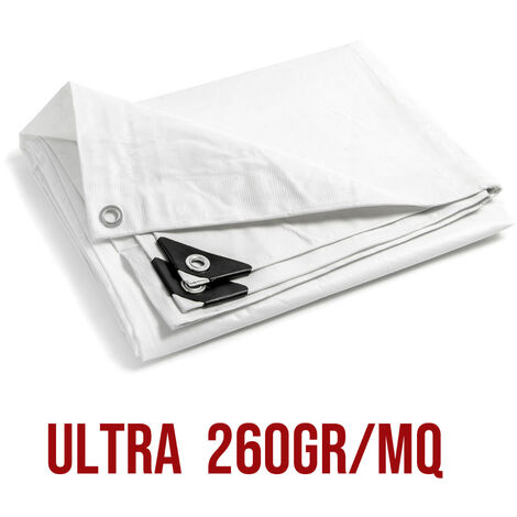 Telo PVC ULTRA 260gr occhiellato copertura impermeabile esterni Bianco 8X10m