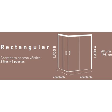 Mampara Ducha Rectangular Angular 2 hojas Fijas 2 Puertas, Frente 80 -  Lateral 80 cm, Cristal Serigrafía 6mm Antical Altura 195cm, Cromo Brillo