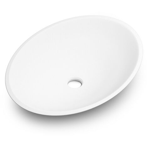 Lavabo Sobre Encimera Solid Surface Blanco Brillo Lavadero Baño Sobremesa Ovalado Diámetro 57 x 41cm (1/2)