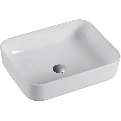Lavabo Sobre Encimera Cerámico Blanco Brillo Lavamanos Baño para Encimera Rectangular 51cm x 40cm (1/3)