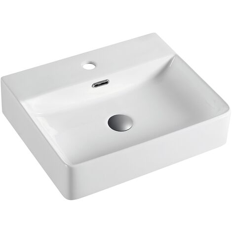 Lavabo Sobre Encimera Cerámico Blanco Brillo Lavamanos Baño para Encimera Rectangular 50cm x 42cm