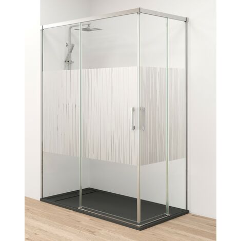 Mampara Ducha Rectangular Angular Corredera 2 Puertas + 2 Fijos  Cristal 6mm Antical Serigrafía  Perfil Cromo Brillo -  85 cm (Adaptable 80-85cm) - 70 cm (Adaptable 67-70cm) (1/5)