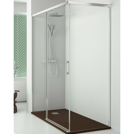 Mampara Ducha Rectangular Corredera Acceso Frontal  Vidrio Templado 6mm Antical Transparente  Perfil Cromo Brillo 140 (Adaptable 135,1-140cm) X 90 (1/5)