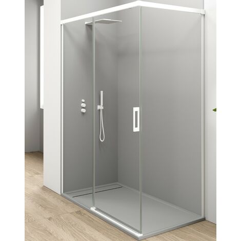 Mampara Ducha Rectangular Corredera Acceso Frontal Vidrio Templado 6mm Antical Transparente Perfil Blanco Mate 145 (Adaptable 140,1-145cm) X 75 (1/5)