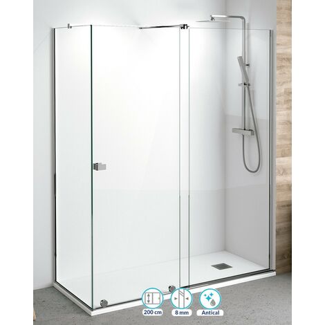 Mampara Ducha Rectangular Frontal Corredera 1 Puerta 1 Fijo Cristal Templado 8mm Transparente Altura 200cm Perfil Cromo Brillo 180 cm (Adaptable 177-182cm) X 90 cm (1/5)