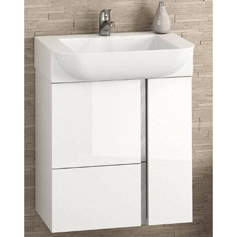 Versa 55 Mueble de Baño Suspendido a Pared Fondo Reducido | 1 cajón 2  Puertas con Lavabo Cerámico | 55cm