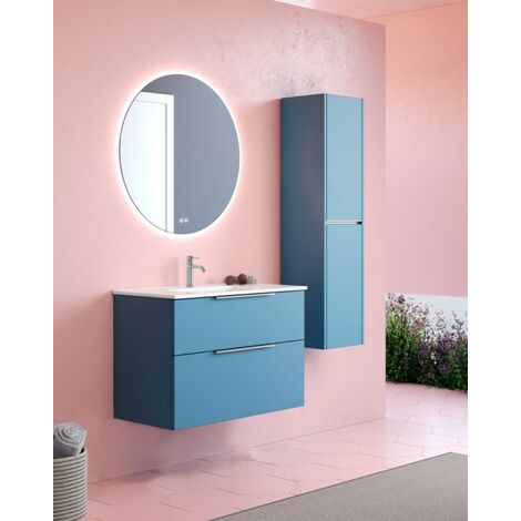 Mueble de Baño Suspendido con Lavabo Cerámico  2 cajones con Cierre Amortiguado y Organizador  80 cm  Island Mate - Cromo