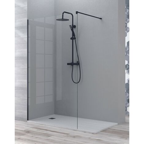 Mampara Ducha Fijo Walk In Vidrio Templado 8mm Antical Transparente Altura 195cm 120 cm (1 fijo) Perfil Negro Mate