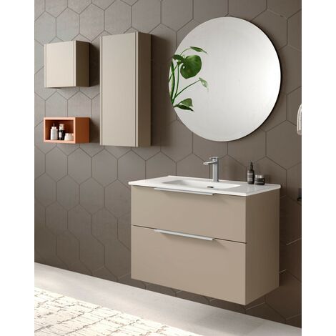 Mueble de Baño Suspendido con Lavabo Cerámico 2 cajones con Cierre Amortiguado y Organizador 70 cm Moka Mate - Cromo