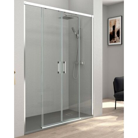 Mampara Ducha Frontal 2 puertas 2 fijos Cristal Templado 6mm Antical Transparente Altura 195cm Perfil Cromo Brillo 170 cm (Adaptable 167-172cm) (1/5)