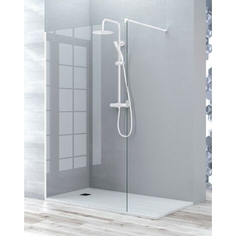Mampara Ducha Fijo Walk In Vidrio Templado 8mm Antical Transparente Altura 195cm 80 cm (1 fijo) Perfil Blanco Mate
