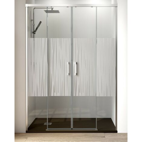 Mampara Ducha Frontal 2 puertas 2 fijos Cristal Templado 6mm Antical Serigrafía Altura 195cm Perfil Cromo Brillo 190 cm (Adaptable 187-192cm) (1/5)