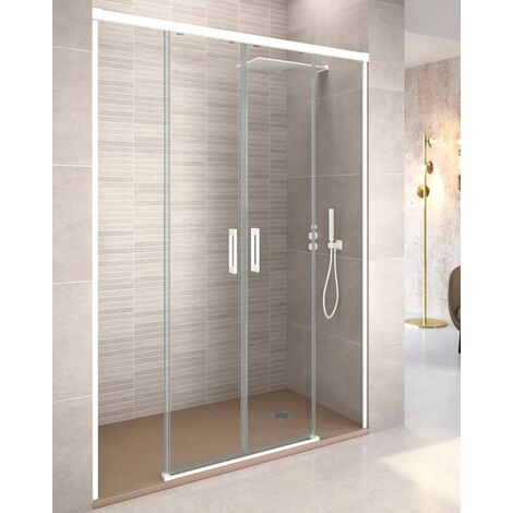 Mampara Ducha Frontal 2 puertas 2 fijos Cristal Templado 6mm Antical Transparente Altura 195cm Perfil Blanco Mate 190 cm (Adaptable 187-192cm) (1/5)
