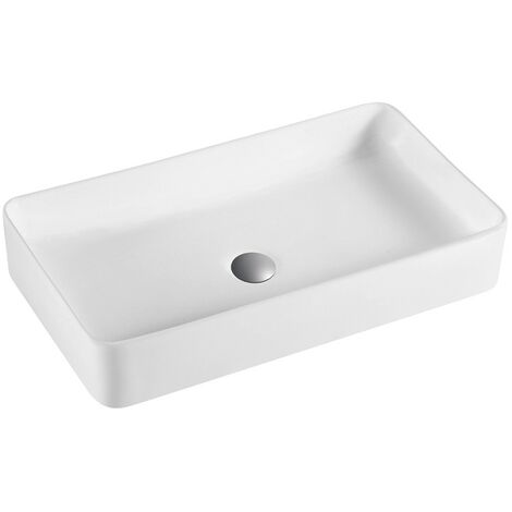Lavabo Sobre Encimera Cerámico Blanco Mate Lavamanos Baño para Encimera Rectangular 51cm x 35cm (1/4)