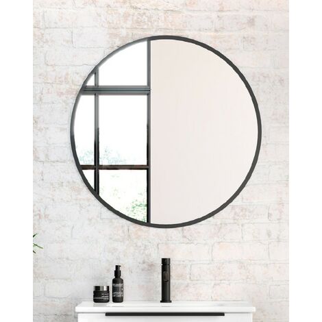 Espejo Pared Redondo Decorativo de Baño Borde Negro 80cm
