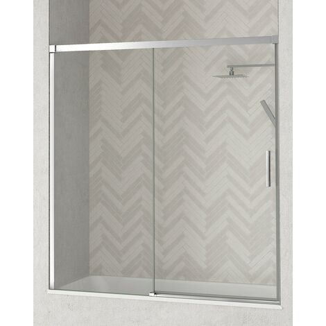 Mampara Frente Bañera 1 Puerta - 1 Fijo Corredera  Cristal Templado 6mm Antical Transparente  Perfil Blanco Mate 180 cm (Adaptable 174-179cm) (1/5)