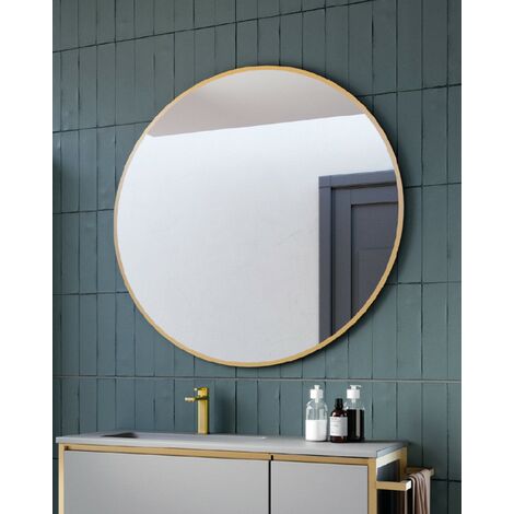 Espejo Pared Redondo Decorativo de Baño  Borde Oro 100cm