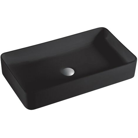 Lavabo Sobre Encimera Cerámico Negro Mate Lavamanos Baño para Encimera Rectangular 51cm x 35cm