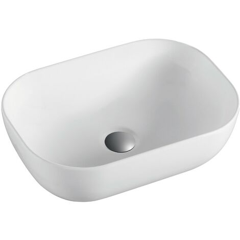 Lavabo Sobre Encimera Cerámico Blanco Mate Lavamanos Baño para Encimera Rectangular 45,5cm x 33cm (1/4)