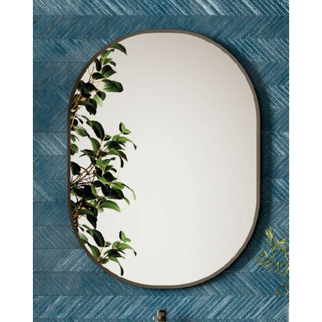 Espejo de Pared Ovalado Decorativo de Baño Ovalado Reversible Borde Negro 55 x 80cm