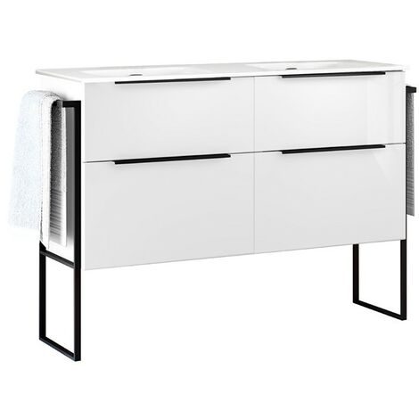 Mueble Baño al Suelo con Lavabo Cerámico 2 cajones con Cierre Amortiguado y Organizador 120cm (2 Senos) Blanco Brillo (1/5)