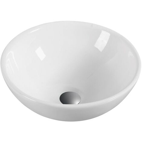 Lavabo Sobre Encimera Cerámico  Blanco Brillo  Lavamanos Baño para Encimera Ovalado  Diámetro 40cm