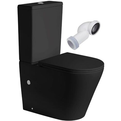 Inodoro Completo Redondo  Negro Mate  Inodoro Tanque Bajo con Cisterna y Asiento Extrafino Codo Incluido