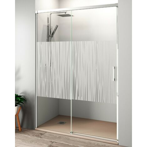Mampara Ducha Frontal 1 puerta 1 fijo Corredera Vidrio Templado 6mm Antical Serigrafía Perfil Cromo Brillo 170 cm (Adaptable 164-169cm) (1/5)