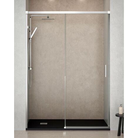 Mampara Ducha Frontal 1 puerta 1 fijo Corredera Vidrio Templado 6mm Antical Transparente Perfil Cromo Brillo 190 cm (Adaptable 184-189cm) (1/5)