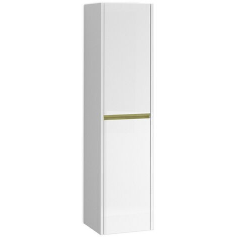 Columna Baño Suspendida 1 Puerta 140 x 34,9 x 32,2cm Blanco Brillo Tirador Oro (1/5)