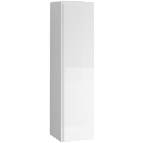 Columna de Baño Suspendida 1 Puerta  Armario Alto Baño Colgante 140x34,9x32,2cm Blanco Brillo