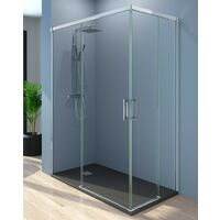 Mampara Ducha Rectangular Angular Corredera 2 Puertas + 2 Fijos Cristal 6mm Antical Transparente Perfil Cromo Brillo - 70 cm (Adaptable 67-70cm) - 75 cm (Adaptable 70-75cm)