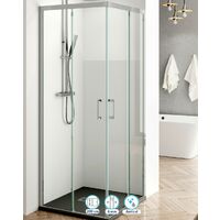 Mampara de Ducha Rectangular Angular Corredera 2 Puertas 2 Fijas Vidrio 6mm Altura 200cm Transparente - Cromo Brillo - 100 cm (Adaptable 95,5-98,5cm) - 70 cm (Adaptable 67,5-70,5cm)