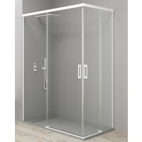 Mampara Ducha Rectangular Angular Corredera 2 Puertas + 2 Fijos Cristal 6mm Antical Transparente Perfil Blanco Mate - 120 cm (Adaptable 116-121cm) - 100 cm (Adaptable 95-100cm)