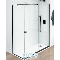 Mampara Ducha Rectangular Frontal Corredera 1 Puerta 1 Fijo Cristal Templado 8mm Transparente Altura 200cm Perfil Negro Mate 120 cm (Adaptable 117-122cm) X 75 cm