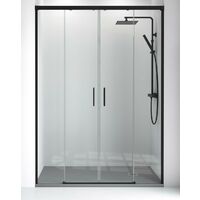 Mampara Ducha Frontal 2 puertas 2 fijos Cristal Templado 6mm Antical Transparente Altura 195cm Perfil Negro Mate 190 cm (Adaptable 187-192cm)