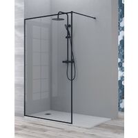 Mampara Ducha Fijo Walk In Vidrio Templado 8mm Antical Reborde Negro Altura 195cm 90 cm (1 fijo) Perfil Negro Mate