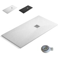 Plato de Ducha de Resina Extraplano Antideslizante Válvula de Desagüe y Rejilla Pizarra Suave Blanco 70 X 70 cm