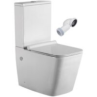 Inodoro Completo Cuadrado Blanco Brillo Inodoro Tanque Bajo con Cisterna Adosado a Pared Codo Incluido