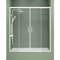 Mampara Bañera Frontal 2 Puertas - 2 Fijos Corredera Cristal Templado 6mm Antical Transparente Perfil Blanco Mate 165 cm (Adaptable 159-164cm)