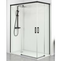 Mampara Ducha Rectangular Angular Corredera 2 Puertas 2 Fijos Cristal Templado 6mm Antical Transparente Perfil Negro Mate 125 cm (Adaptable 121-126cm) X 70cm