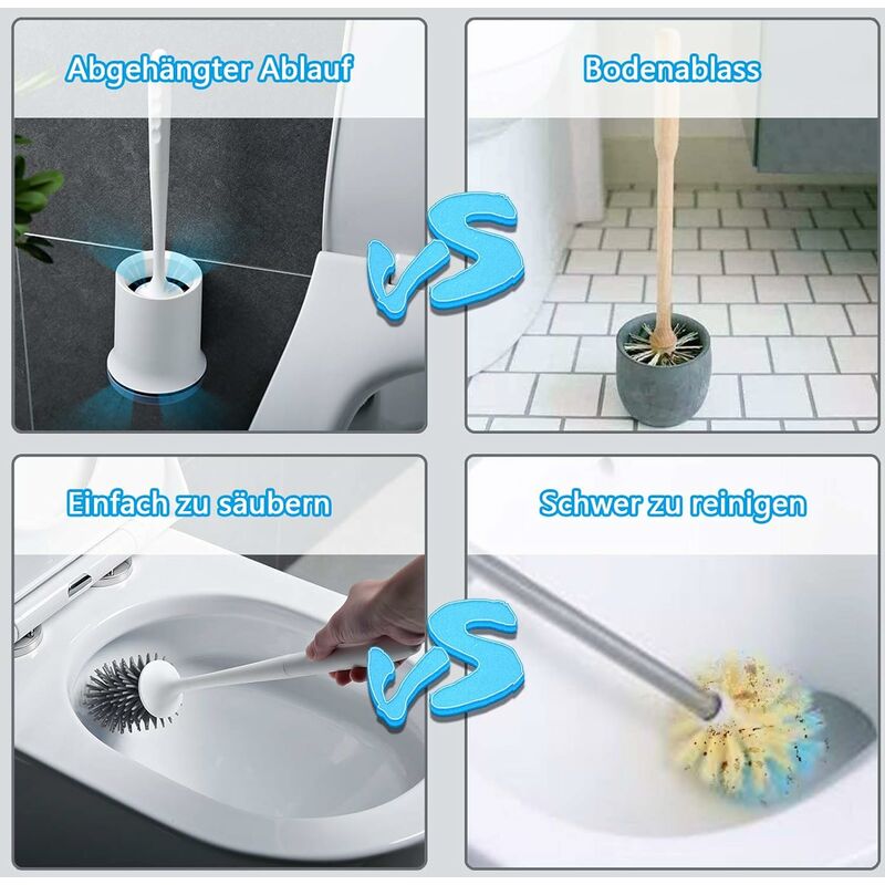 WC-Bürste aus Silikon mit Wand- WC-Bürste und - Grau die langem und trocknendem des Organisation schnell Halterungsset Ständerhalter, für und Reinigung Griff mit Badezimmers
