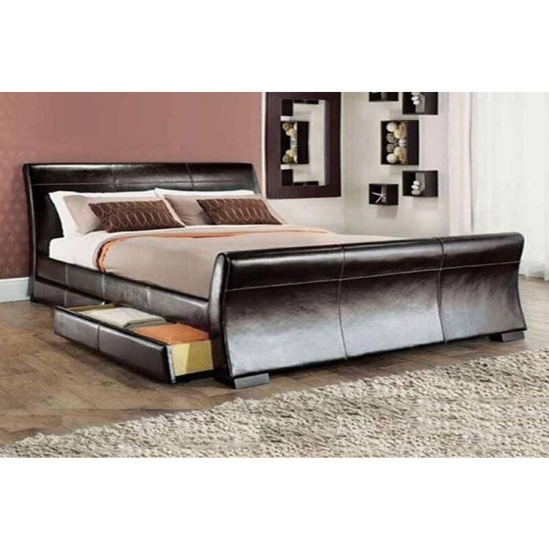 Othello Modern Storage Faux Leather Bed - Brown - No Mattress 4ft6