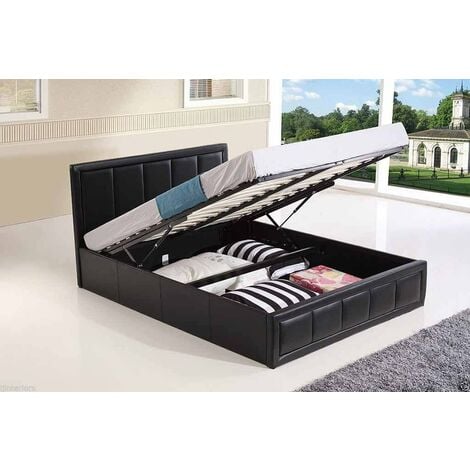 Excellence  Ottoman Storage Faux Leather Bed  - Black - No Mattress 5ft