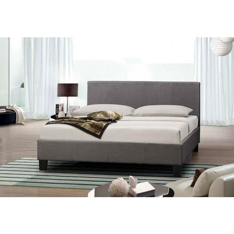 Modern Economy Fabric Bed Minimal Designer Frame - Grey - Memory Foam Spring Mattress 4ft
