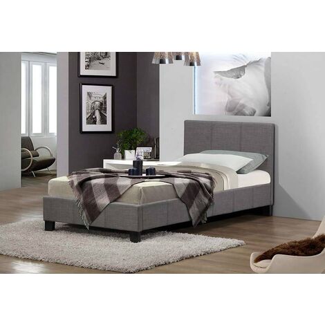 Modern Economy Fabric Bed Minimal Designer Frame - Grey - Memory Foam Spring Mattress 4ft