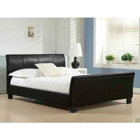 Smart Modern Faux Leather Frame Sleigh Bed - Black - No Mattress 5ft