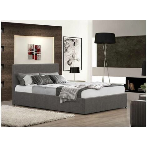 Modern Storage Ottoman Gas Lift Fabric Bed - Grey - No Mattress 3ft