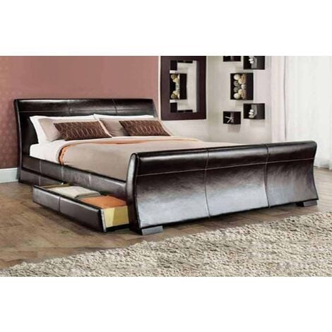 Othello Modern Storage Faux Leather Bed - Brown - No Mattress 4ft6
